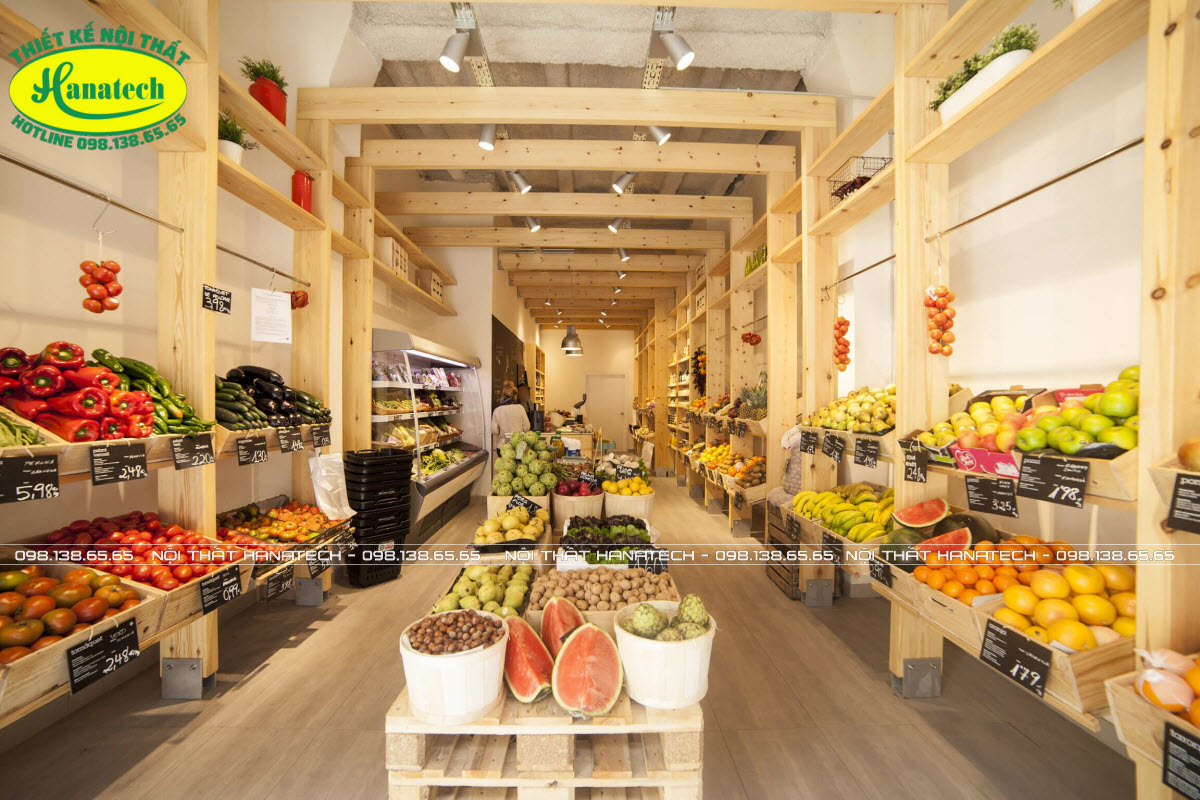 Thiết kế và thi công nội thất cửa hàng shop hoa quả trái cây rau củ và thực phẩm sạch