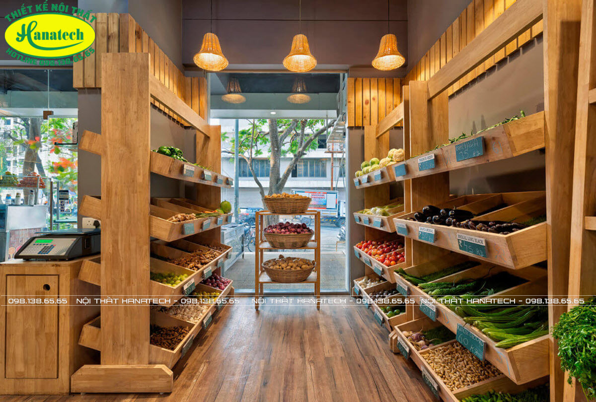 Thiết kế và thi công nội thất cửa hàng shop hoa quả trái cây rau củ và thực phẩm sạch