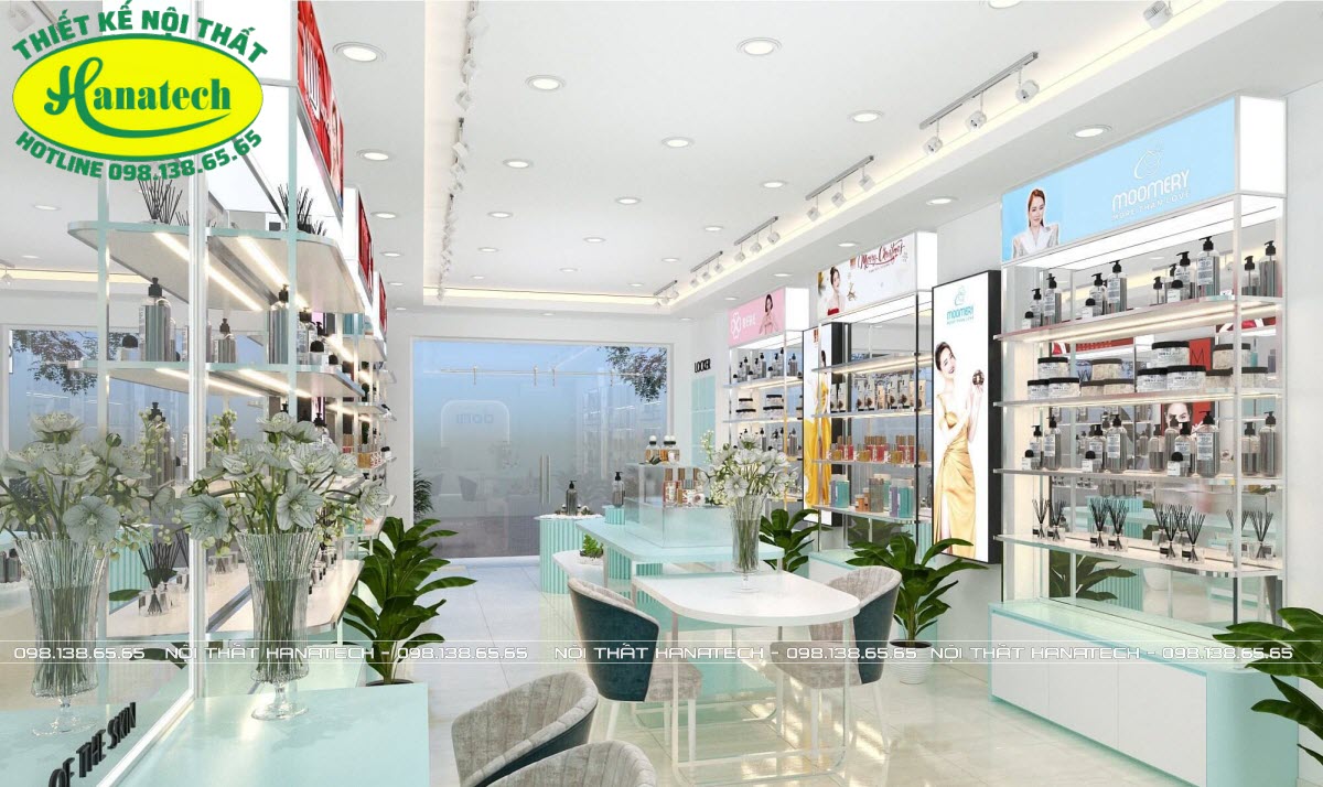 thiết kế và thi công nội thất cho cửa hàng shop Mỹ Phẩm tại Đồng Nai