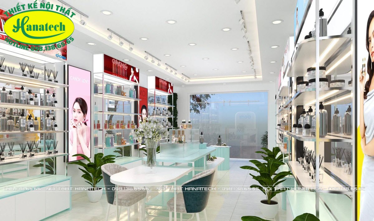 thiết kế và thi công nội thất cho cửa hàng shop Mỹ Phẩm tại Đồng Nai