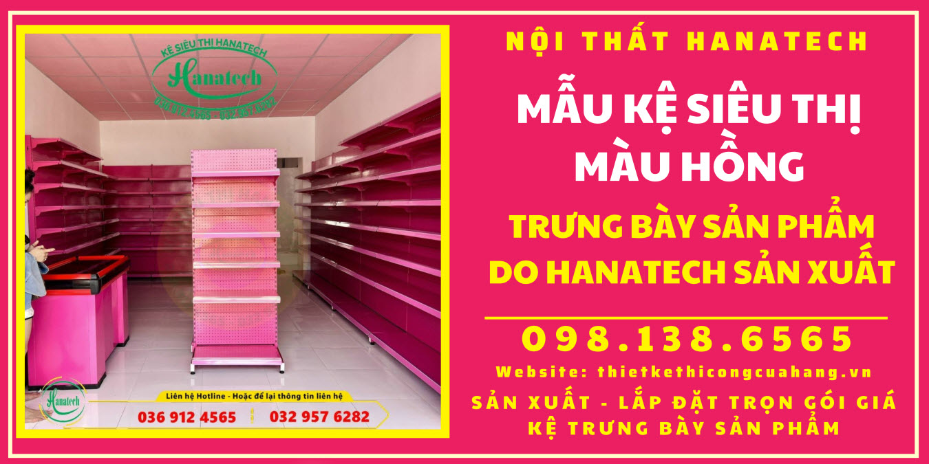 Giá kệ siêu thị trưng bày sản phẩm màu hồng