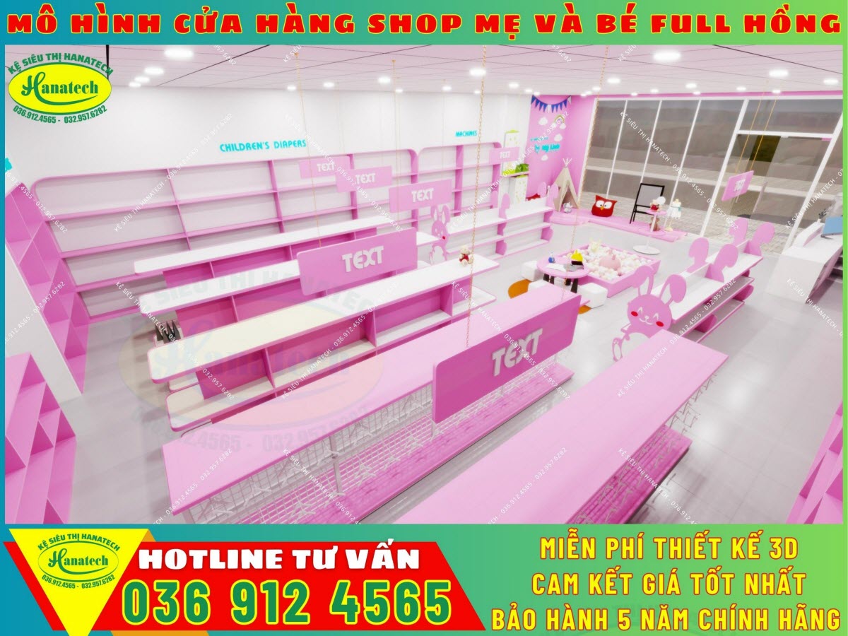 Mẫu thiết kế thi công shop mẹ và bé 50m2 giá rẻ