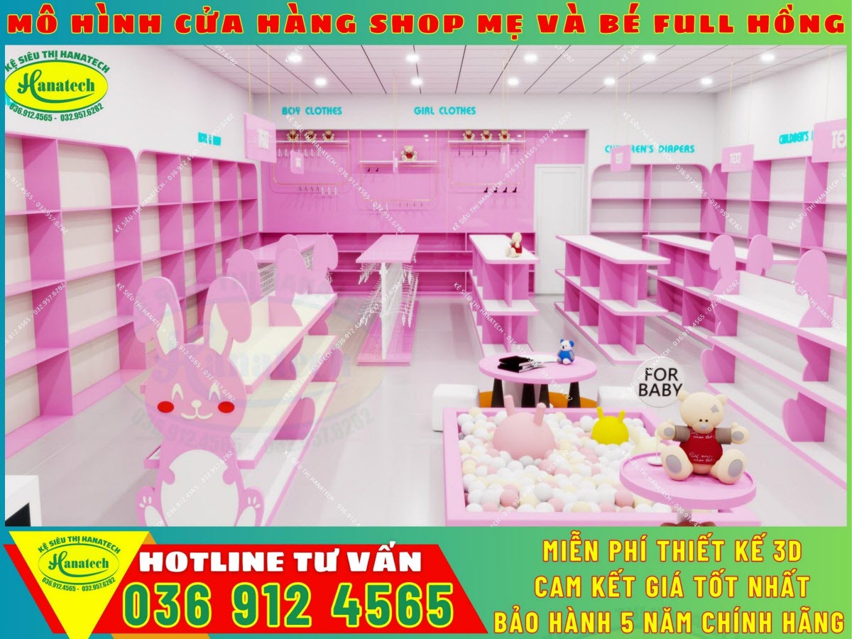 Mẫu thiết kế thi công shop mẹ và bé 50m2 giá rẻ