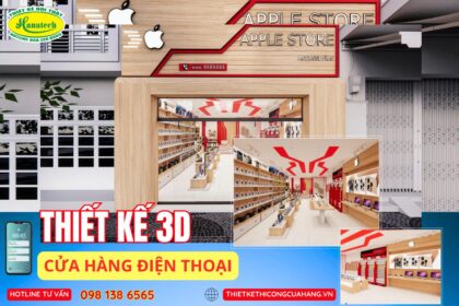 Thiết kế 3D nội thất cửa hàng điện thoại hiện đại, bắt mắt