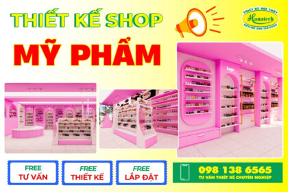 Thiết kế shop mỹ phẩm tone hồng hiện đại, sang chảnh