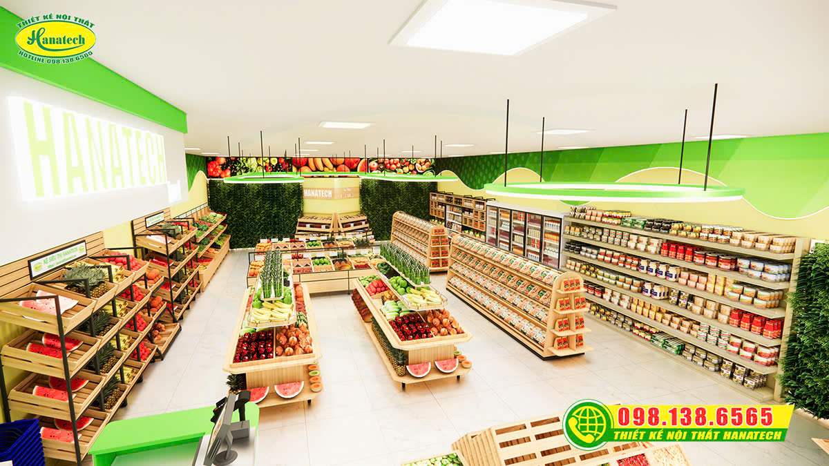 Thiết kế 3D shop thực phẩm sạch – Thẩm mỹ, tiện lợi trưng bày