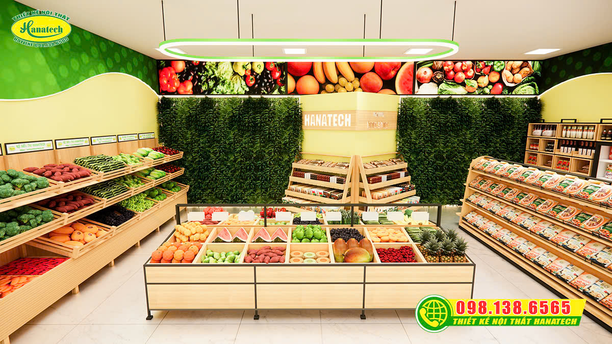 Thiết kế 3D shop thực phẩm sạch – Thẩm mỹ, tiện lợi trưng bày