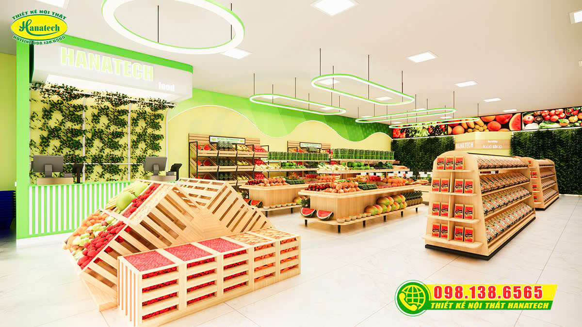 Thiết kế 3D shop thực phẩm sạch – Thẩm mỹ, tiện lợi trưng bày