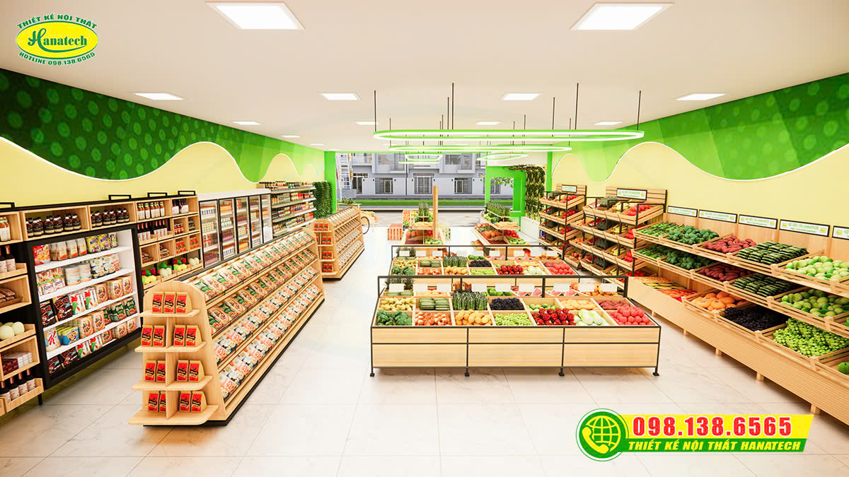 Thiết kế 3D shop thực phẩm sạch – Thẩm mỹ, tiện lợi trưng bày