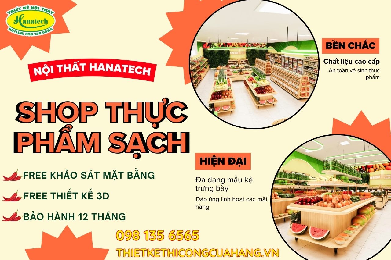Thiết kế 3D shop thực phẩm sạch – Thẩm mỹ, tiện lợi trưng bày