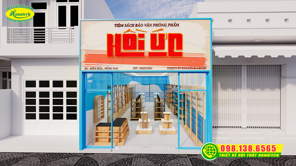 Mẫu thiết kế nội thất cửa hàng văn phòng phẩm Hồi Ức
