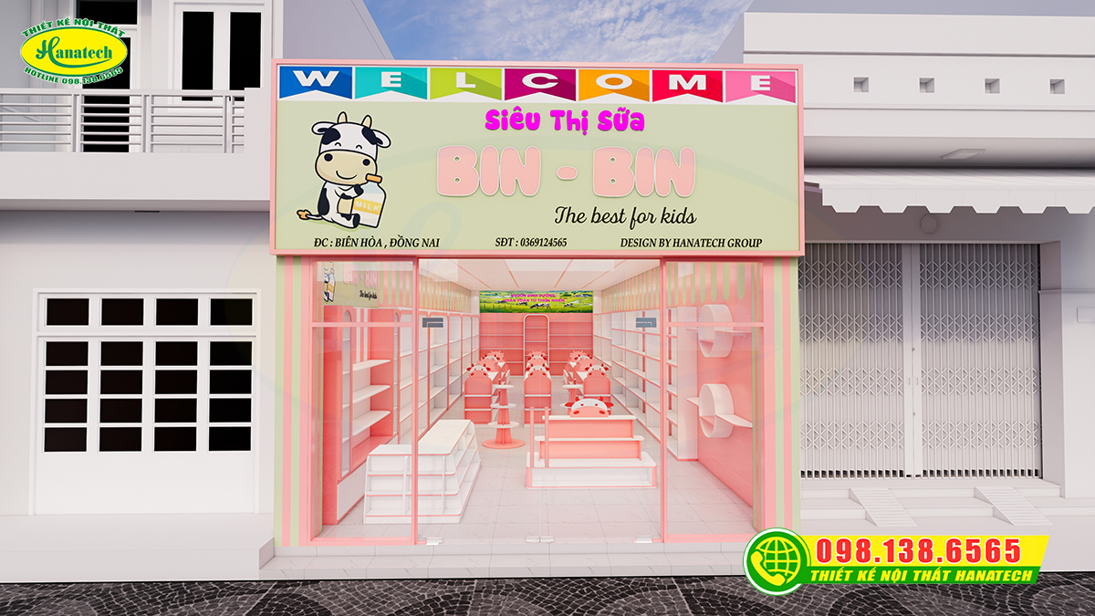 Thiết kế 3D nội thất shop bỉm sữa tối ưu bán hàng