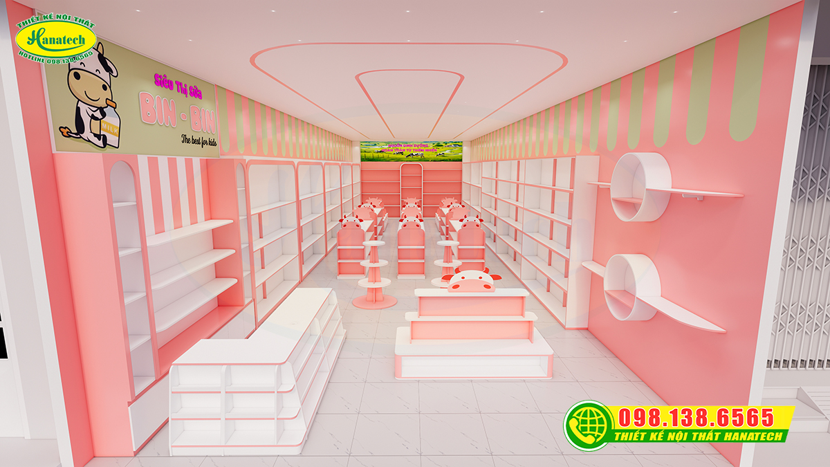 Thiết kế 3D nội thất shop bỉm sữa tối ưu bán hàng