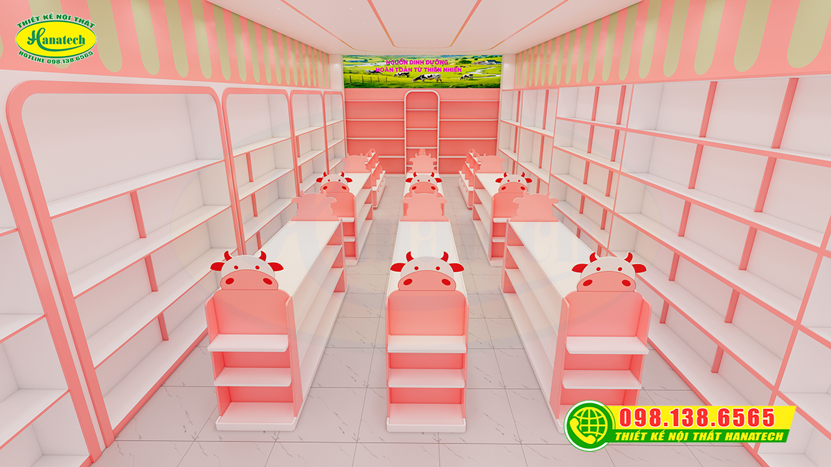 Thiết kế 3D nội thất shop bỉm sữa tối ưu bán hàng