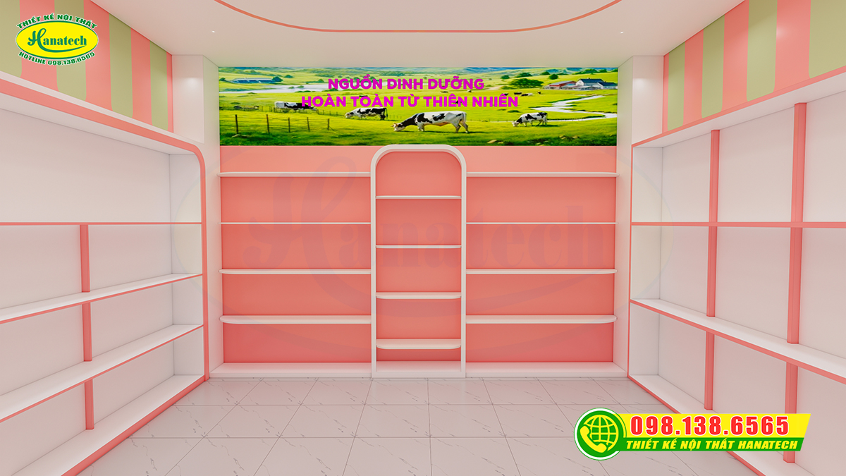 Thiết kế 3D nội thất shop bỉm sữa tối ưu bán hàng