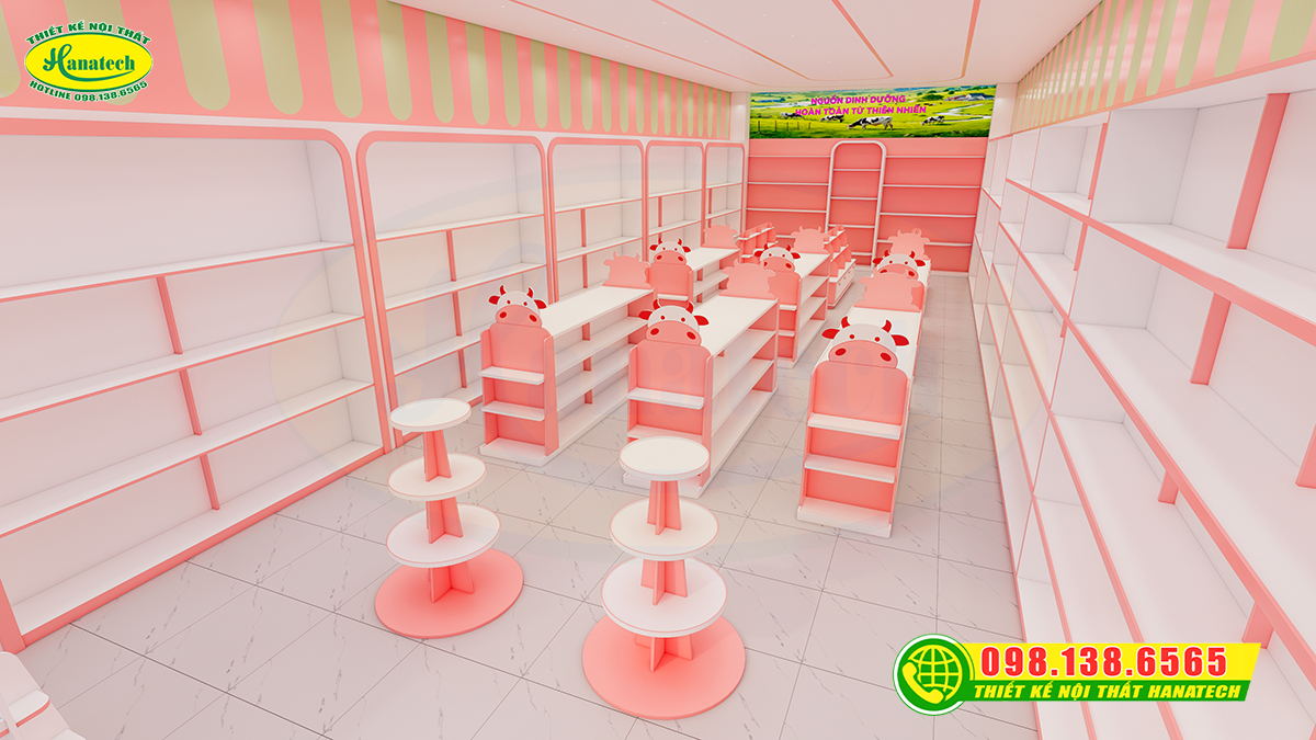 Thiết kế 3D nội thất shop bỉm sữa tối ưu bán hàng
