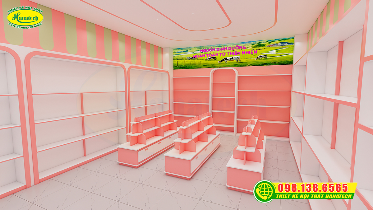 Thiết kế 3D nội thất shop bỉm sữa tối ưu bán hàng