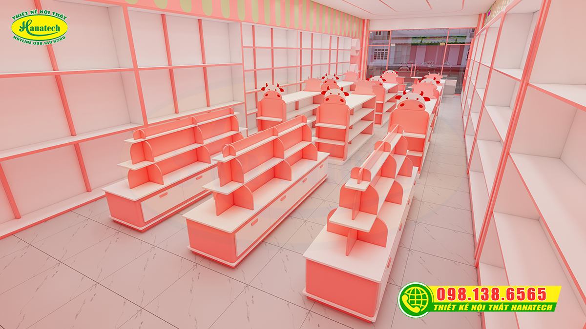 Thiết kế 3D nội thất shop bỉm sữa tối ưu bán hàng