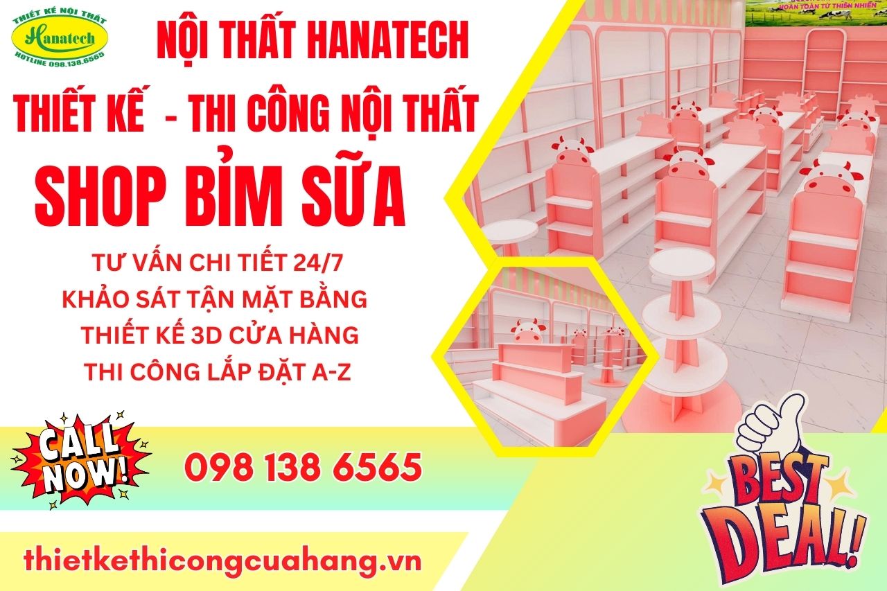 Thiết kế 3D nội thất shop bỉm sữa tối ưu bán hàng
