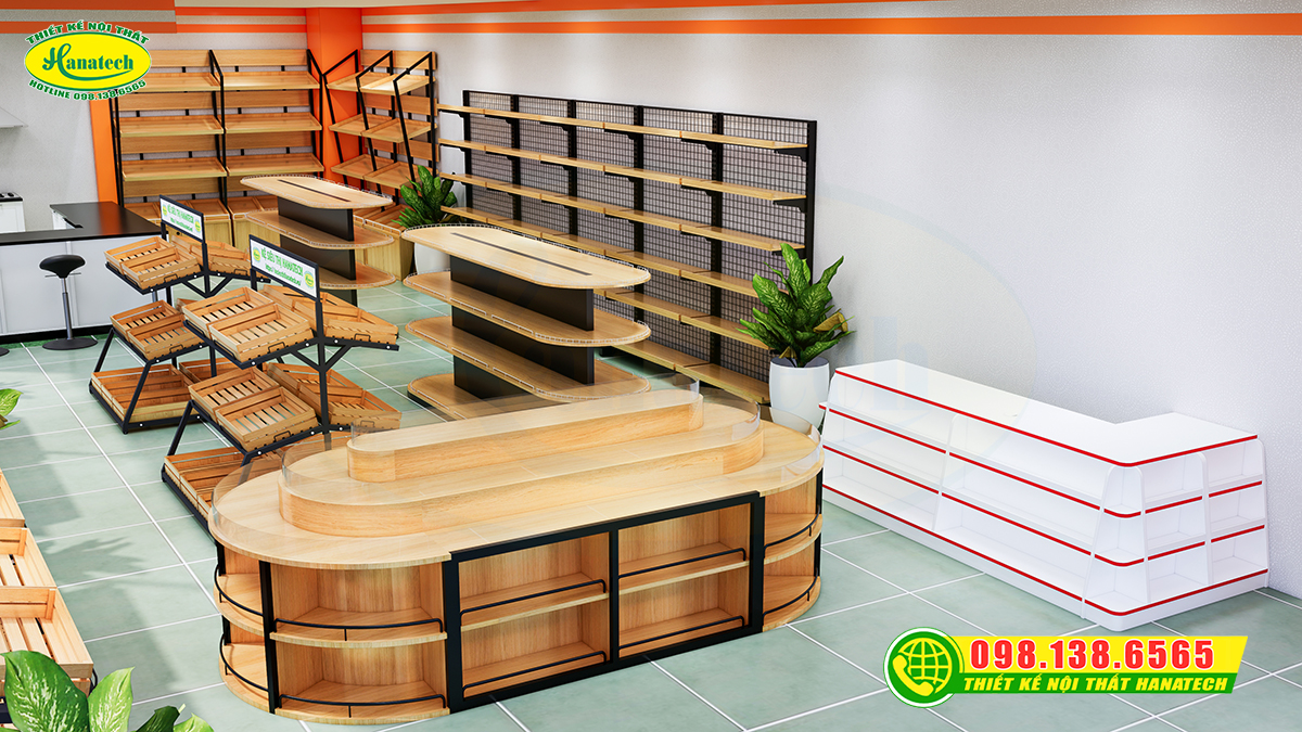 Hanatech thiết kế shop minimart xu hướng 2026