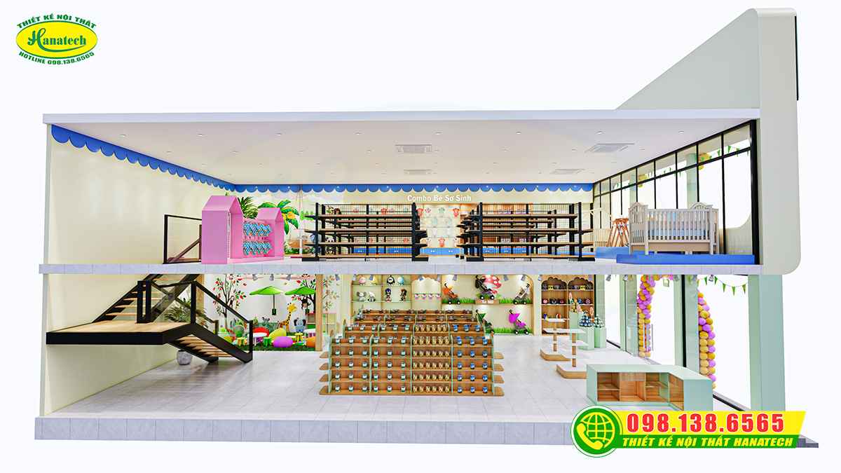 Thiết kế shop mẹ và bé 2 tầng quy mô lớn, chuyên nghiệp