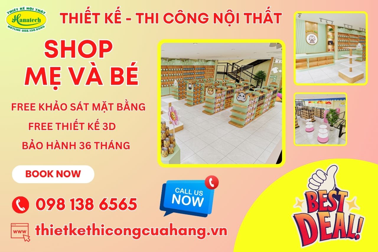 Thiết kế shop mẹ và bé 2 tầng quy mô lớn, chuyên nghiệp