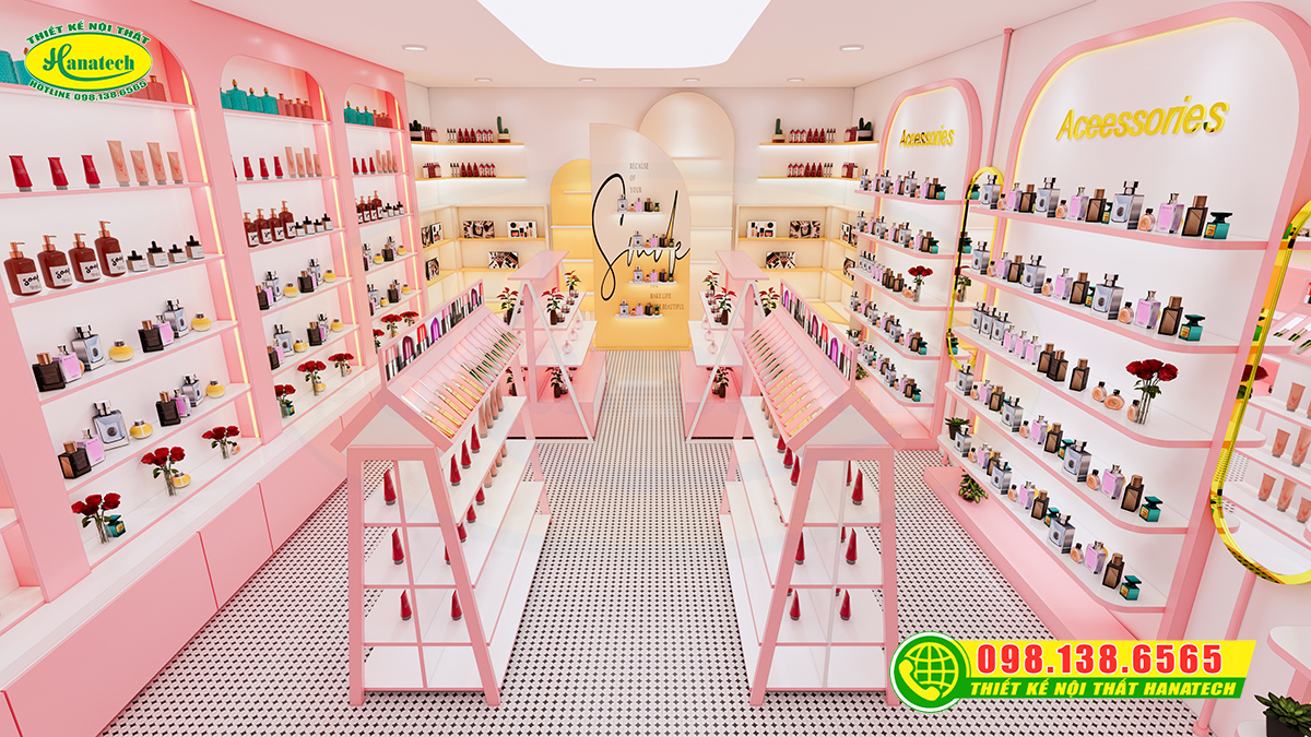 Thiết kế nội thất shop mỹ phẩm hiện đại, chuyên nghiệp