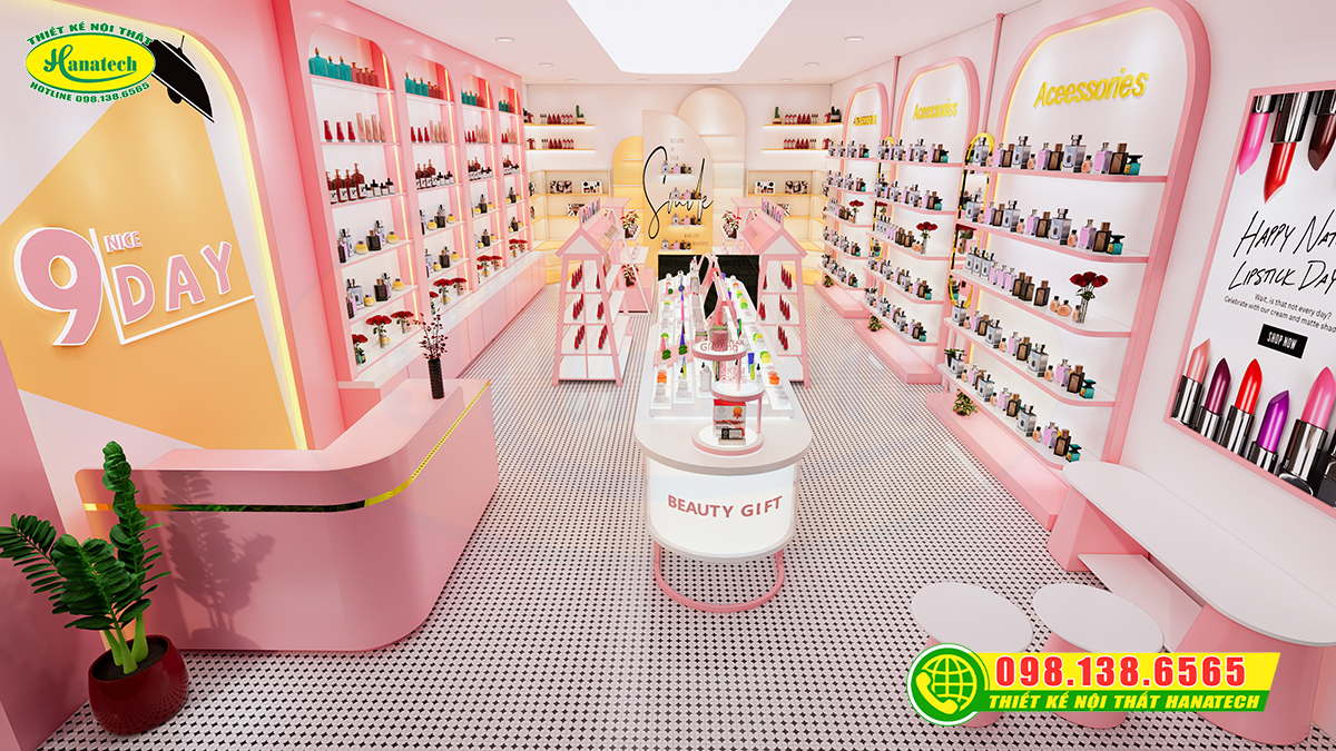 Thiết kế nội thất shop mỹ phẩm hiện đại, chuyên nghiệp