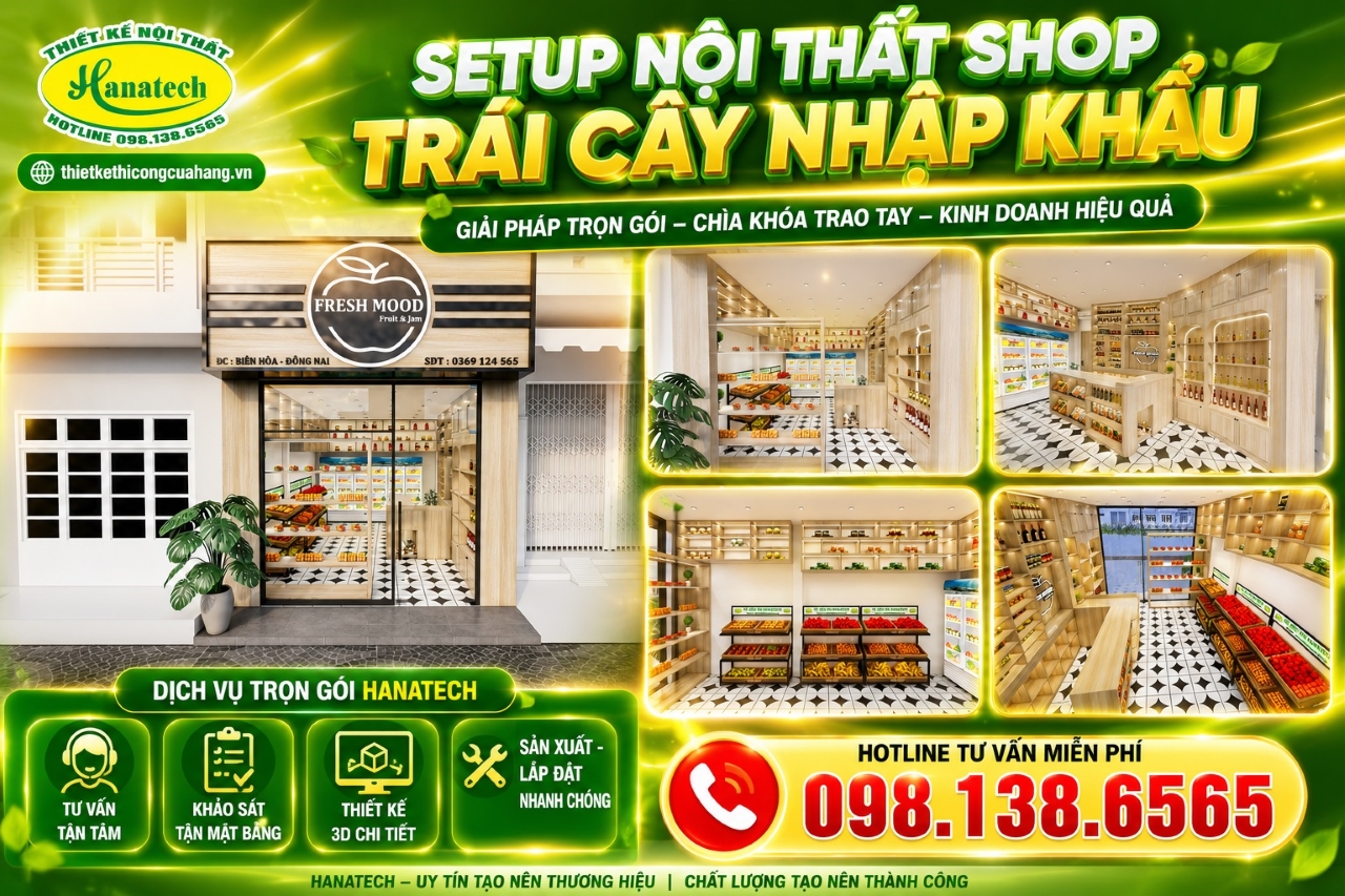 Thiết kế nội thất shop trái cây nhập khẩu nhỏ gọn, hiện đại, tối ưu trải nghiệm mua sắm